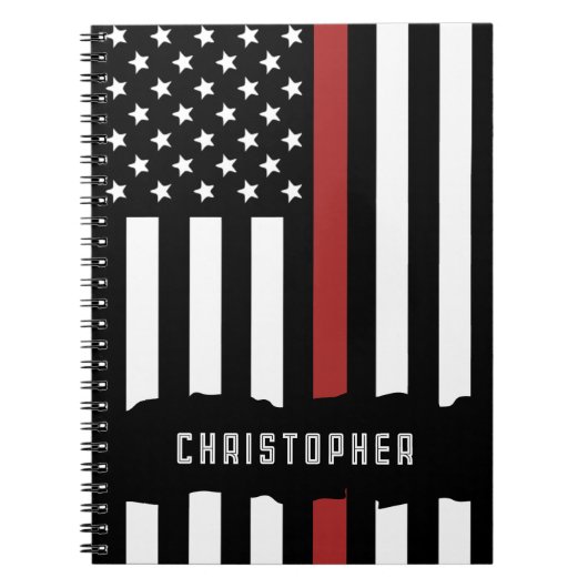 Custom Thin Red Line USA Flag Firefighter Notizblock (Vorderseite)