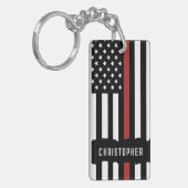 Custom Thin Red Line USA Flag Firefighter Schlüsselanhänger (Vorderseite links)