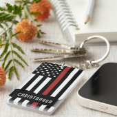 Custom Thin Red Line USA Flag Firefighter Schlüsselanhänger (Vorderseite rechts)