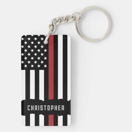 Custom Thin Red Line USA Flag Firefighter Schlüsselanhänger (Rückseite)