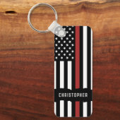 Custom Thin Red Line USA Flag Firefighter Schlüsselanhänger (Vorderseite)
