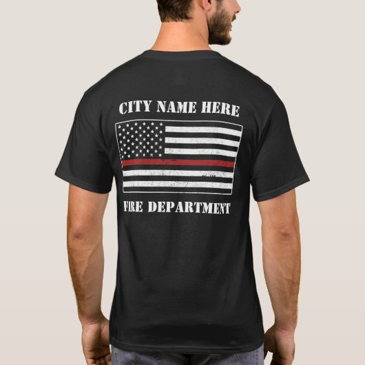 Custom Thin Red Line USA Flag Proud Firefighter T-Shirt (Rückseite)