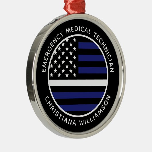 Custom Thin White Line USA Flag EMS EMT Ornament Aus Metall (Rechts)
