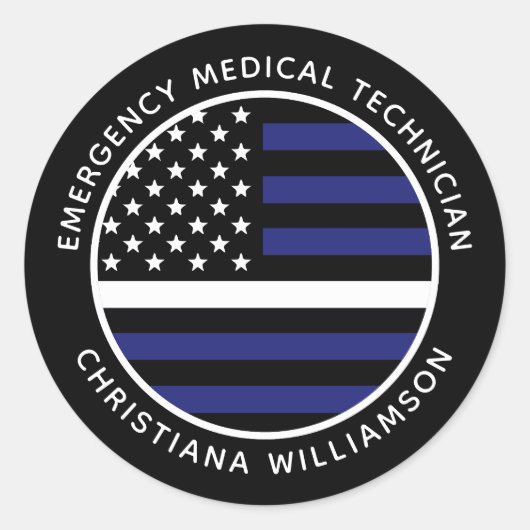 Custom Thin White Line USA Flag EMS EMT Runder Aufkleber (Vorderseite)
