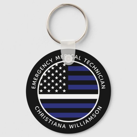 Custom Thin White Line USA Flag EMS EMT Schlüsselanhänger (Vorderseite)