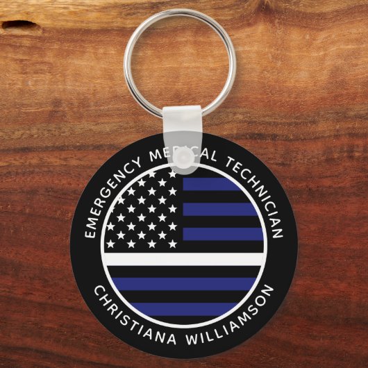 Custom Thin White Line USA Flag EMS EMT Schlüsselanhänger (Vorderseite)