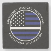 Custom Thin White Line USA Flag EMS EMT Steinuntersetzer (Vorderseite)