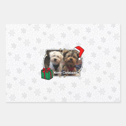 Custom Three Foto Pet Weihnachts-Weihnachtsmannmüt Geschenkpapier Set (Vorderseite)