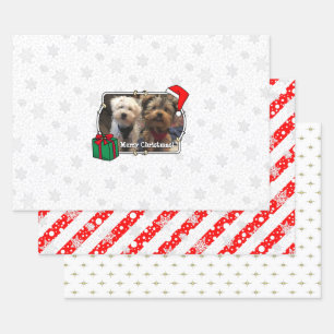 Custom Three Foto Pet Weihnachts-Weihnachtsmannmüt Geschenkpapier Set