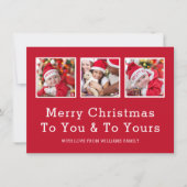 Custom Three Foto Simple Red Frohe Weihnachten (Vorderseite)