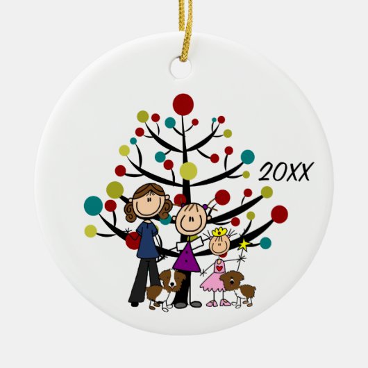 Custom Three GIrls, Zwei Hunde Holiday Ornament (Vorne)