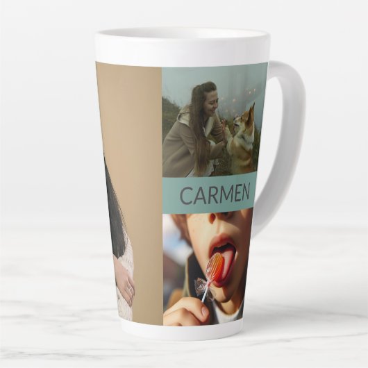 Custom Three-Photo Collage and Personalized Text Milchtasse (Rechte Ecke)