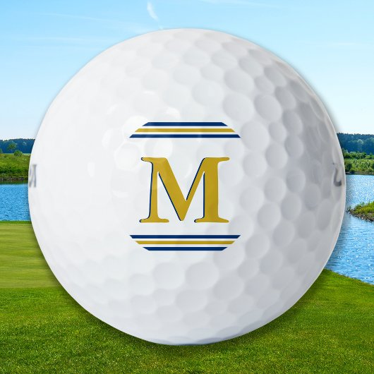 Custom Three Strip Monogram Golfer Blue Gold Golfball