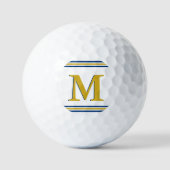 Custom Three Strip Monogram Golfer Blue Gold Golfball (Vorderseite)