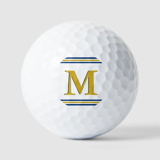 Custom Three Strip Monogram Golfer Blue Gold Golfball (Vorderseite)
