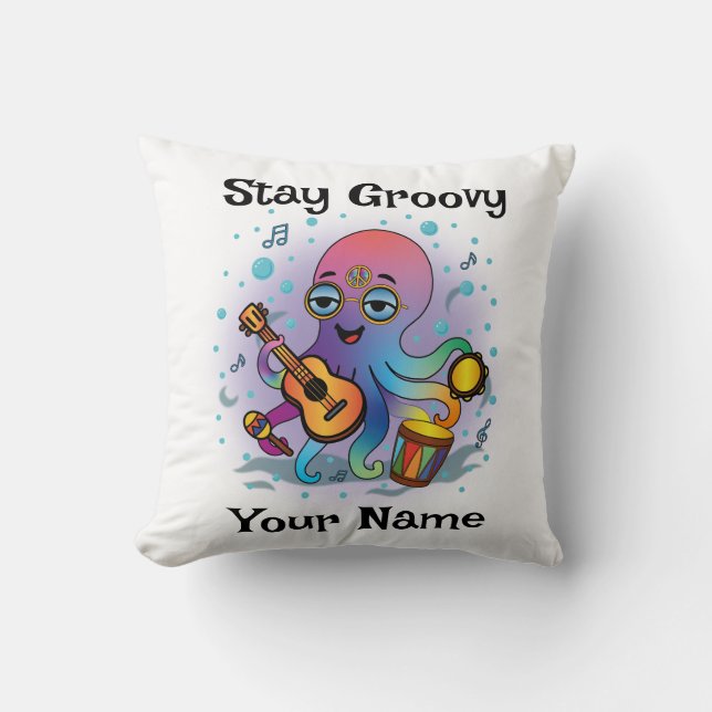 Custom Throw Pillow | Retro Octopus | Name & Text Kissen (Vorderseite)