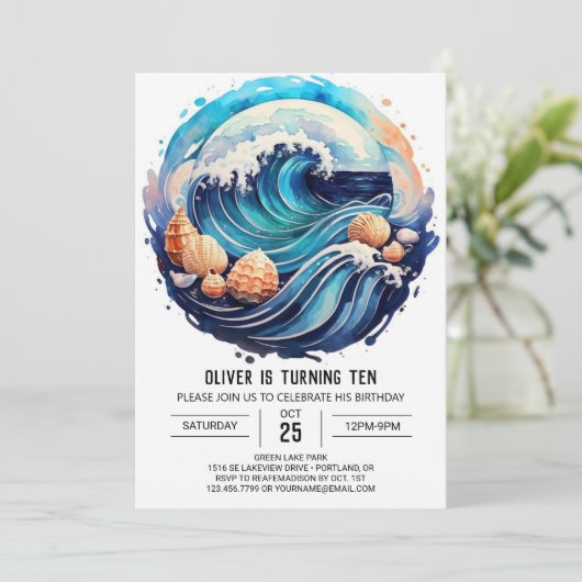 Custom Tidal Waves Birthday Einladung (Stehend Vorderseite)