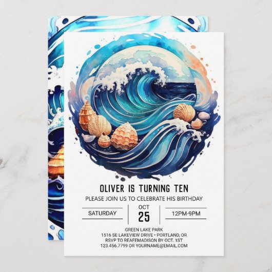 Custom Tidal Waves Birthday Einladung (Vorne/Hinten)