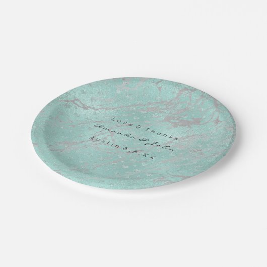 Custom Tiffany Gray Hearts Silver Marble VIP Pappteller (Schrägansicht)