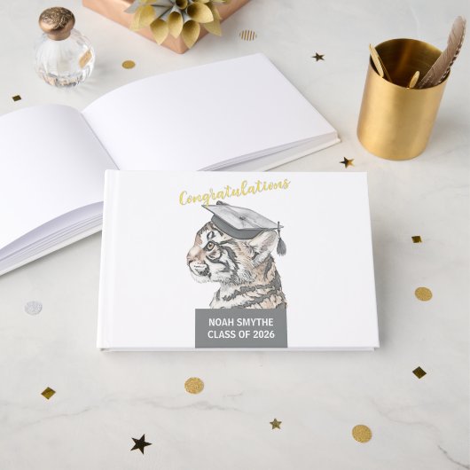Custom Tiger Graduation Foil Guestbook Gästebuch (Vorderseite Offen)