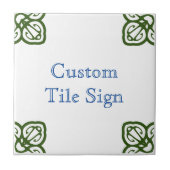 Custom Tile Sign - Spanisch Blau & Grün auf Weiß Fliese (Vorderseite)