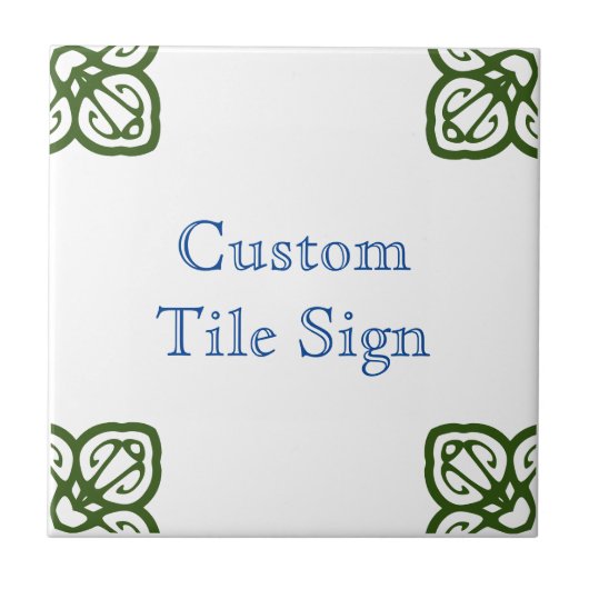 Custom Tile Sign - Spanisch Blau & Grün auf Weiß Fliese (Vorderseite)