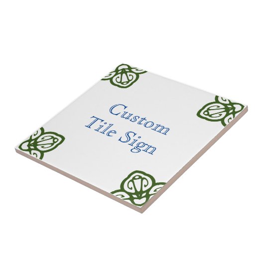 Custom Tile Sign - Spanisch Blau & Grün auf Weiß Fliese (Seite)