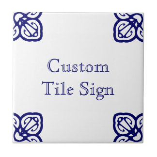 Custom Tile Sign - Spanisches Weiß auf blau Fliese