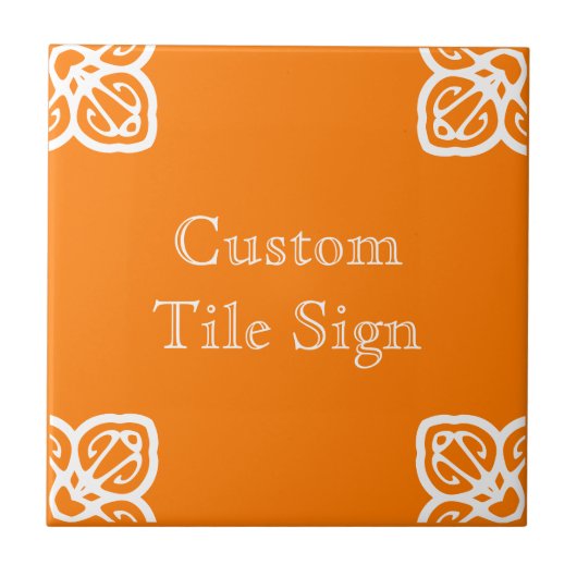 Custom Tile Sign - Spanisches Weiß auf Orange Fliese (Vorderseite)