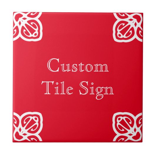 Custom Tile Sign - Spanisches Weiß auf Rot Fliese (Vorderseite)