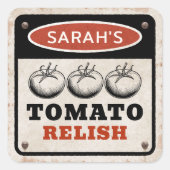 Custom Tomato Relish label mit Grunge-Zeichen Quadratischer Aufkleber (Vorderseite)