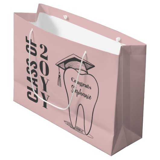 Custom Tooth Grad Hat Dental School Abschluss Große Geschenktüte (Vorderseite Schrägansicht)
