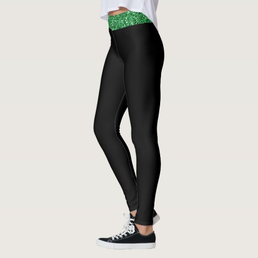 Custom Top Strip Irish Green Glitzer Black Leggings (Links)