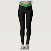 Custom Top Strip Irish Green Glitzer Black Leggings (Vorderseite)