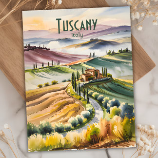 Custom Toskana Rolling Hills Wasserfarbene Reise Postkarte