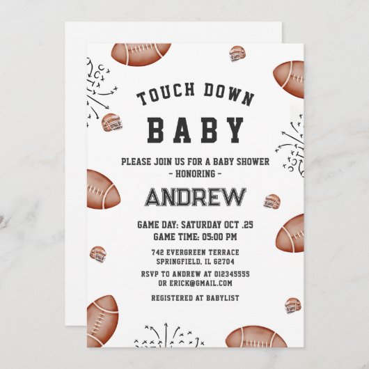 Custom Touchdown American Football Baby Dusche Einladung (Vorne/Hinten)