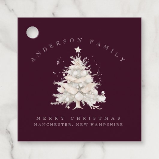 Custom traditional family white Christmas tree Geschenkanhänger (Vorderseite)