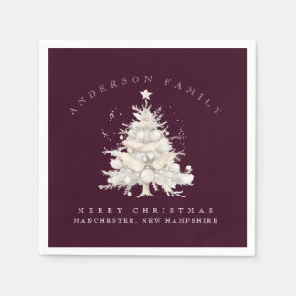 Custom traditional family white Christmas tree Serviette