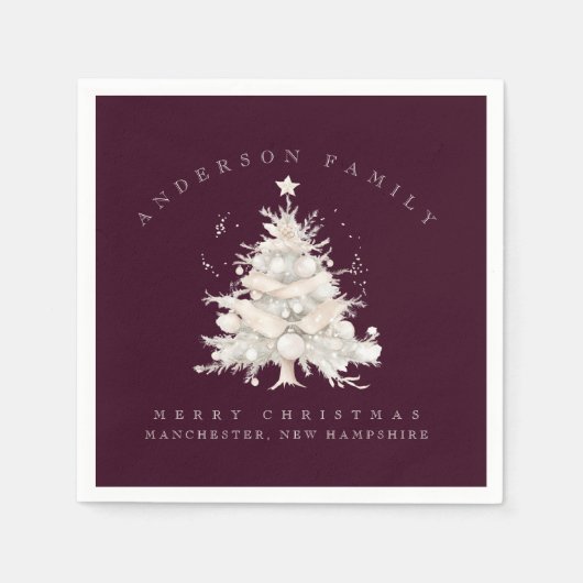 Custom traditional family white Christmas tree Serviette (Vorderseite)