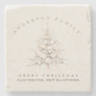 Custom traditional family white Christmas tree Steinuntersetzer