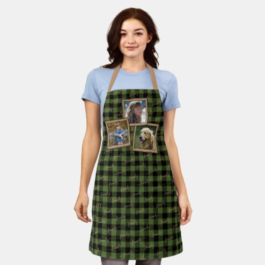 Custom Traditional Green Black Buffalo Karo Karier Schürze (Getragen)
