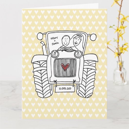 Custom Traktor Country Stall Rustikale Hochzeit Karte (Gelbe Blume)