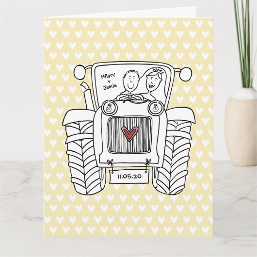 Custom Traktor Country Stall Rustikale Hochzeit Karte (Vorderseite)
