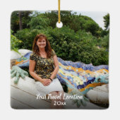 Custom Travel 2 Foto Script Moderne Weihnachten Keramikornament (Rückseite)