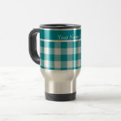 Custom Travel Mug, Aquamarin und White Karo Gingha Reisebecher (Vorderseite Links)