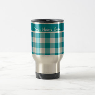 Custom Travel Mug, Aquamarin und White Karo Gingha Reisebecher