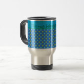 Custom Travel Mug, Blue Moons Polka Dots Reisebecher (Vorderseite Links)