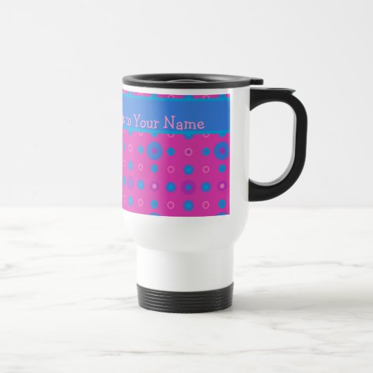 Custom Travel Mug, Magenta: Helle blaue Punkte Reisebecher (Rechts)