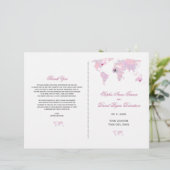 Custom Travel Watercolor World Map Wedding Program (Stehend Vorderseite)