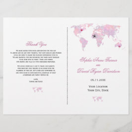 Custom Travel Watercolor World Map Wedding Program